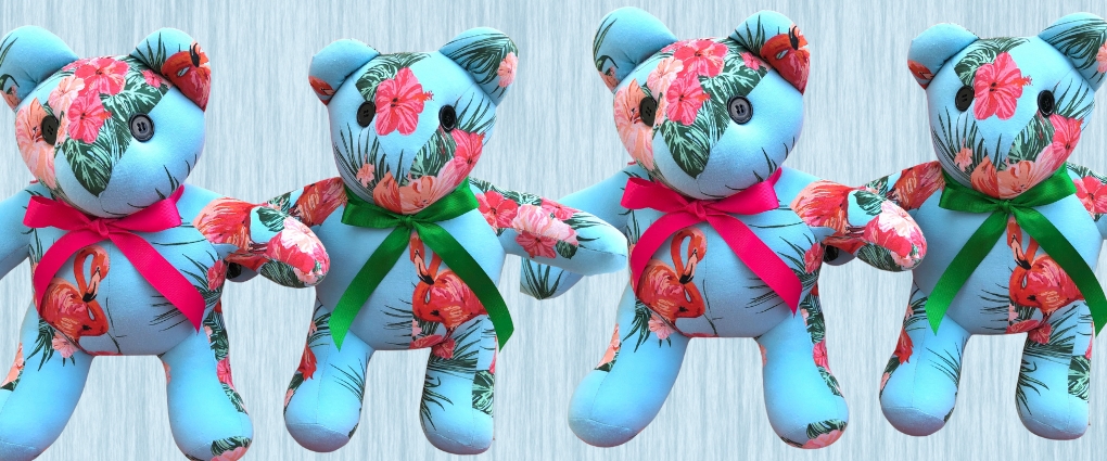 Custom Hawaiian print Keepsake Bears made by Katmar